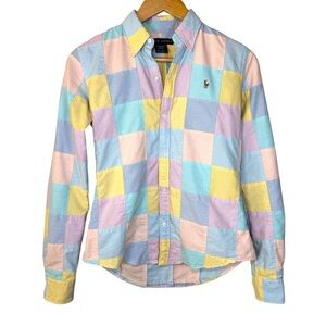 Ralph Lauren Women’s Pastel Colorblock Button Down Shirt Size S Preppy